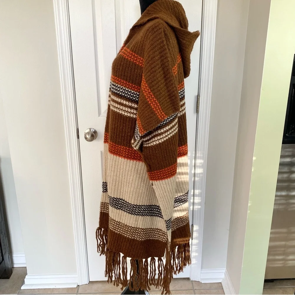 Free People Women's Sweater Leslie Oversized Hooded Canyon Combo Poncho NWT